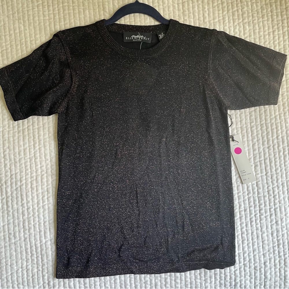 Linda Allard for Ellen Tracy NWT Rayon Blend Iridescent Copper Black Top Vintage